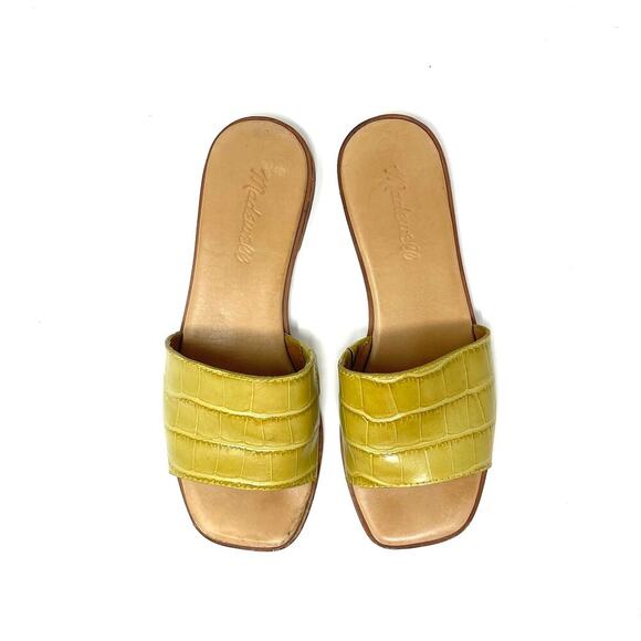 Madewell The Lianne Slide in Croc Embossed Leather - Yellow Green Tan - Size 5.5 - Picture 4 of 7